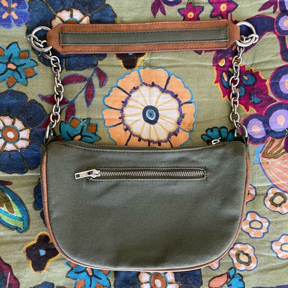 Brandy Melville Woven Canvas Shoulder Bag With Leather & Chain Strap